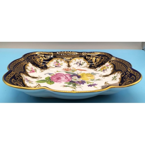 401 - Elizabethan Pottery 24cm Square Floral Blue and Gold Edged Cabinet Dish.