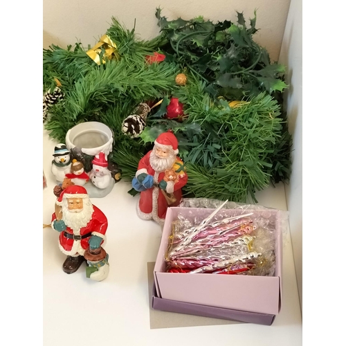 514 - Box of Christmas Decorations, Snow Globe, Mugs, Figures, etc.