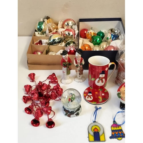 514 - Box of Christmas Decorations, Snow Globe, Mugs, Figures, etc.