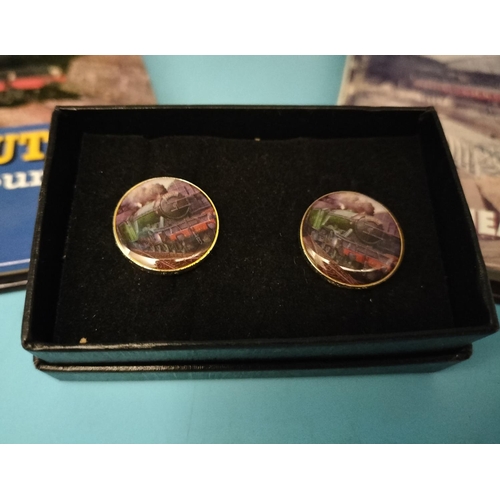 582 - Collection of Railway Books and Flying Scotsman Cufflinks.