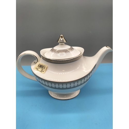 587 - Unused Rare Royal Doulton Archives 'Piper Platinum' Teapot, Milk and Sugar. Made in England 2002.