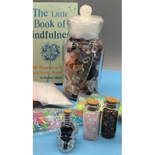 599 - Book of Mindfulness plus Assorted Healing Crystals and Luminous Sand.