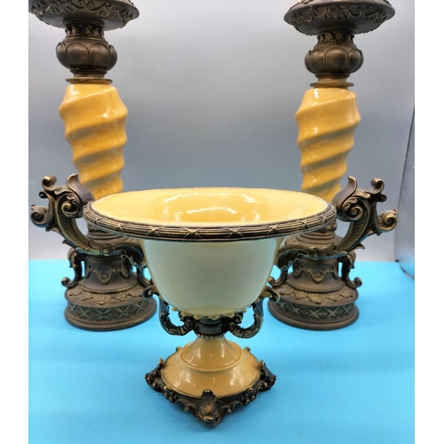 657 - Ornate Resin Candlesticks plus Bowl. Chips to Candlesticks but Display Well.