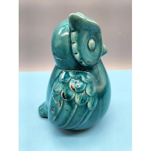 666 - Turquoise Ceramic Owl Figure. 23cm High.