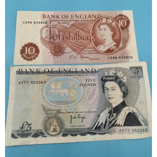 733 - 4 x Bank of England Notes - 3 x 10 Shilling Notes plus a £5 Note.