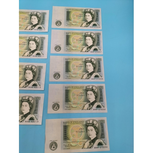 781 - 14 x Bank of England £1 Notes. Excellent Condition. A 5 Run of BY66584525 - BY66584529. A 4 Run of B... 