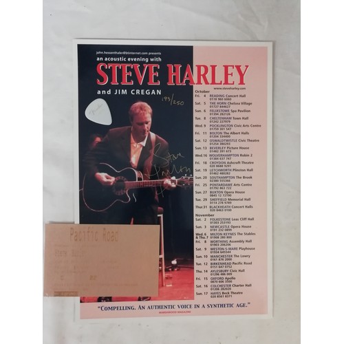 5A - Steve Harley Signed concert flyer and ticket with plectrum signed in gold Pen (Not Dedicated ) ideal... 