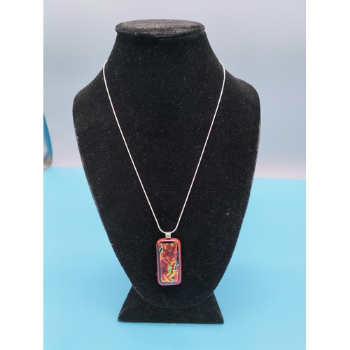 270 - 925 Silver Chain with Art Glass Pendant. 4cm x 2cm.