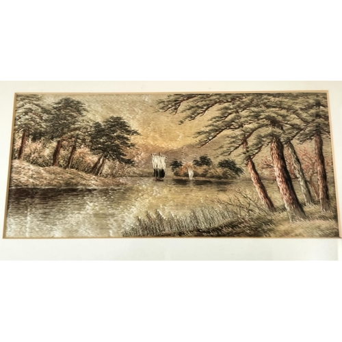 785 - Hand Sewn Silk/Tapestry Pictures (3). Largest being 52cm x 33cm.