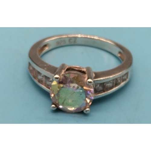 311 - 925 Silver Ring with Lustre and Clear Stones. Size L.