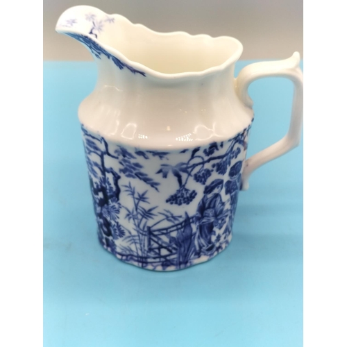 373 - Royal Doulton Blue and White Jugs (2) plus Royal Crown Derby Blue and White Jug. Tallest being 15.5c... 