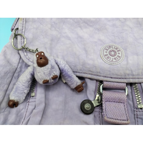 396 - Kipling 'New Rita' Purple Handbag with Monkey.