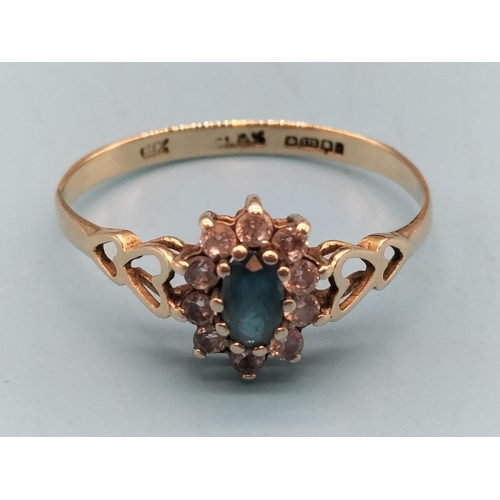 399 - 9ct 375 Gold Ring set with Aquamarine and Cubic Zirconia Stones. Size R. 1.3 Grams.