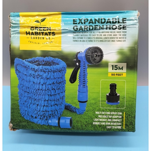 422 - 15 Metre Expandable Garden Hose with Multi Setting Spray Gun. New and Boxed.