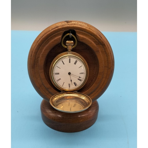 278 - 14kt Gold Plate Waltham Pocket Watch and Wooden Stand No 5033279.