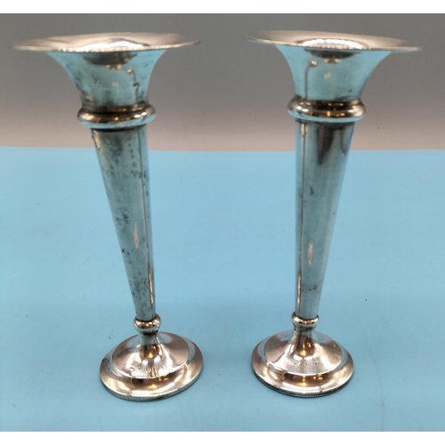 279 - 2 x Silver Hallmarked 14cm Trumpet/Posy Vases. Rubbing to Hallmark.