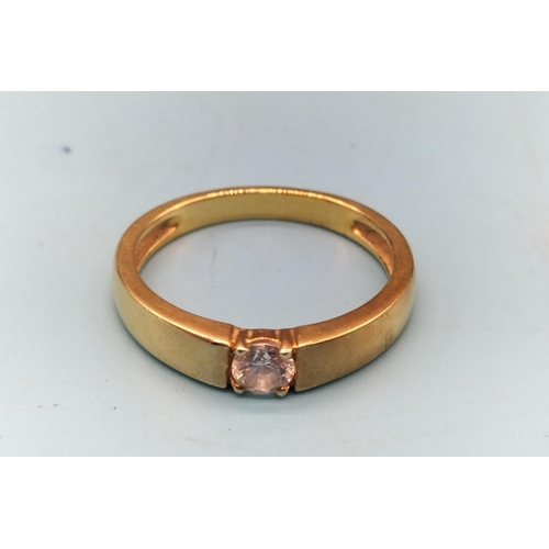 286 - 925 Silver Gilt Ring with Clear Stone. Size P.