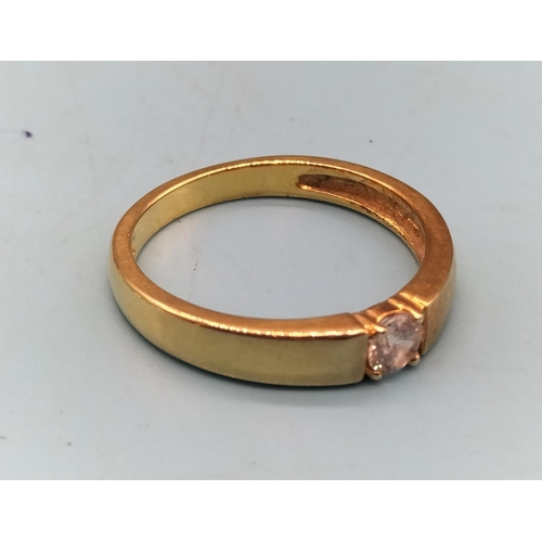 286 - 925 Silver Gilt Ring with Clear Stone. Size P.