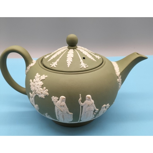 468 - Wedgwood Green Jasper Teapot. 15cm High, 23cm Long.