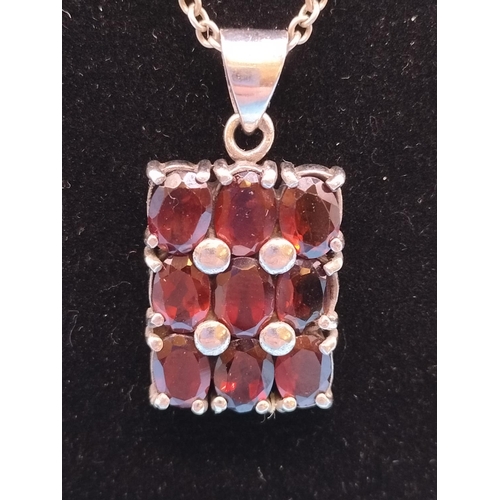 473 - Silver Necklace with Silver 925 Red Stone Pendant.