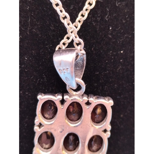 473 - Silver Necklace with Silver 925 Red Stone Pendant.