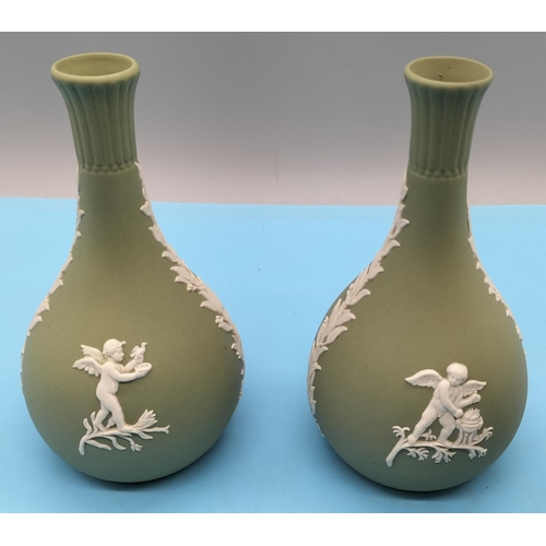 479 - Wedgwood Green Jasper Vases (4) plus Bell. Tallest being 14cm.