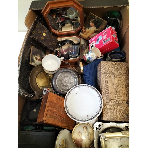 578 - Box of Mixed Glass, Pottery, Metal Ware, Cameras, etc.