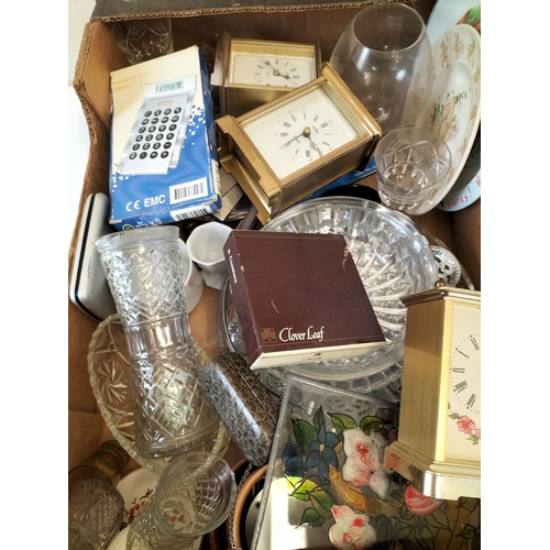 633 - Box of Mixed Glass, Pottery, Clocks, etc.