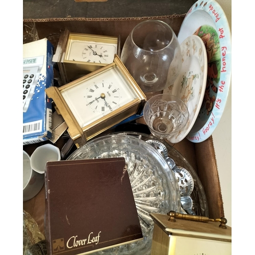 633 - Box of Mixed Glass, Pottery, Clocks, etc.