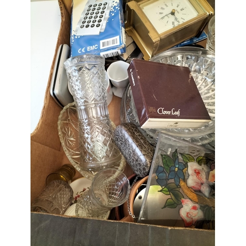 633 - Box of Mixed Glass, Pottery, Clocks, etc.