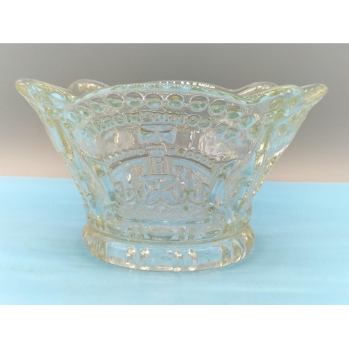 706 - 1930s Glass Celery Vase, Queen Elizabeth II Coronation Bowl and Art Glass Vase. Tallest being 26cm.