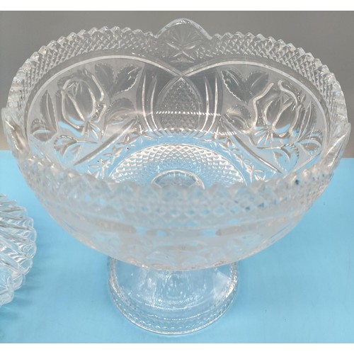 663 - Cut Glass Pedestal Bowl (20cm x 20cm) plus 25cm Decanter.