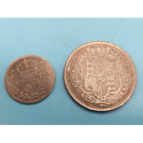 294 - George III Silver Shilling 1816 plus Victorian 1887 Three Pence.