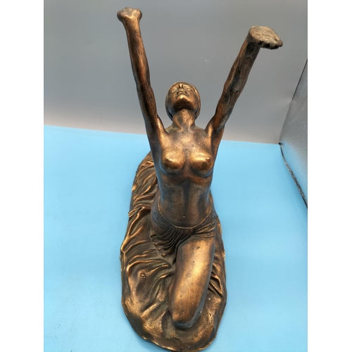 362 - Bronzed Resin Figure of an Art Deco Lady. 26cm High, 33cm x 13cm.