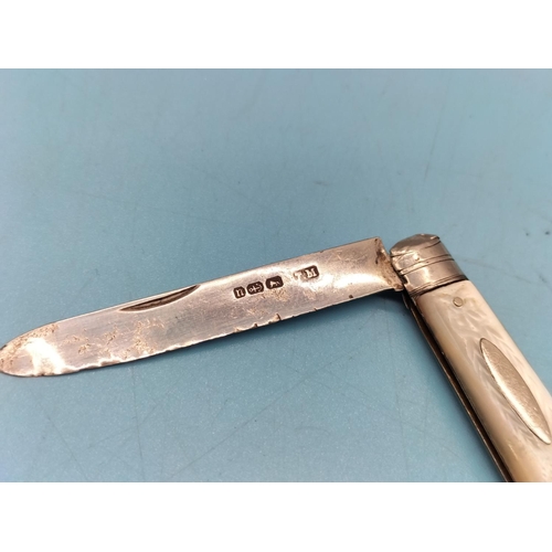 445 - Hallmarked Fruit Knife with Mother of Pearl Handle.