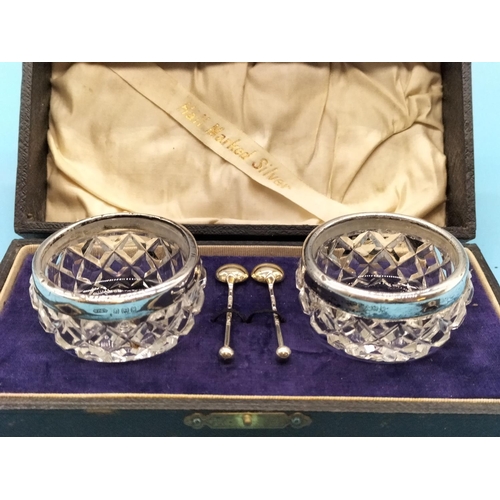 494 - Boxed Pair of Antique Hallmarked Salts and Spoons.