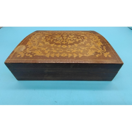 498 - Inlaid Jewellery Box with Contents. 17cm x 13cm.