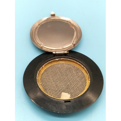 506 - 1930s Black Bakelite Compact. 7cm Diameter.