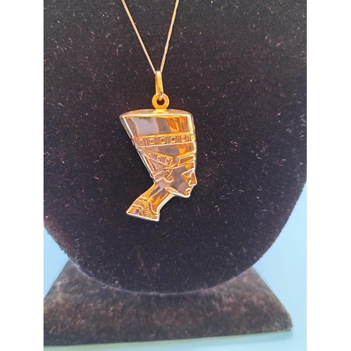 696 - 9ct 375 Gold 3cm Pharaoh Pendant on 9ct Chain. 2.5 Grams.