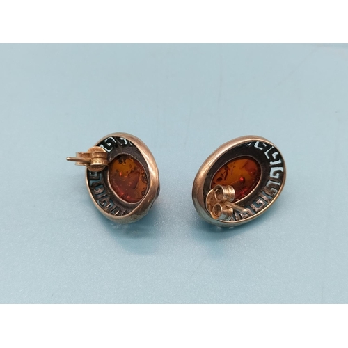 722 - 925 Silver and Amber Earrings.