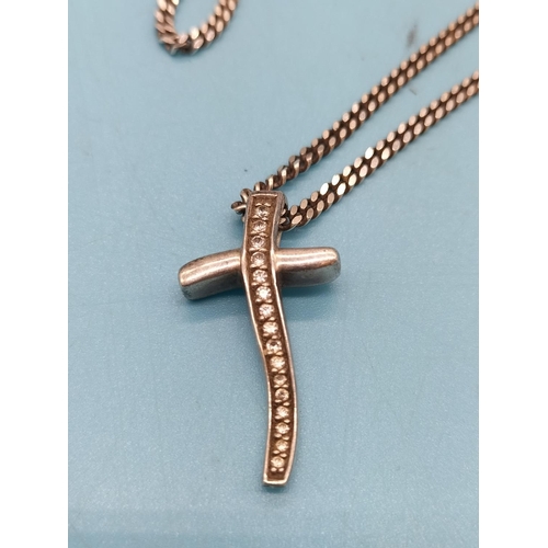 730 - 925 Silver Stone Set Cross and Chain.