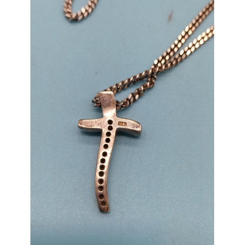 730 - 925 Silver Stone Set Cross and Chain.