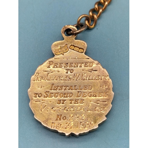 779 - Silver Hallmarked Masonic Fob on a Rolled Gold Chain. Dated 1928.