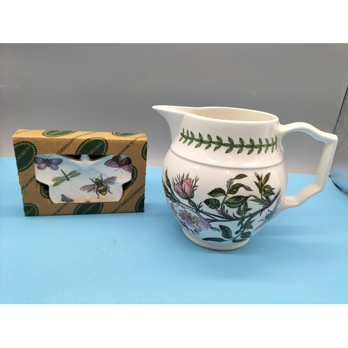 783 - Portmeirion Botanic Garden 15cm Jug, Rolling Pin and Boxed Teaspoon Rest.