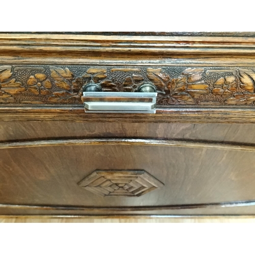 451A - Wooden Blanket Chest on Casters with Oak Leaf Design Border. 74cm High, 101cm x 54cm. This Lot is Co... 