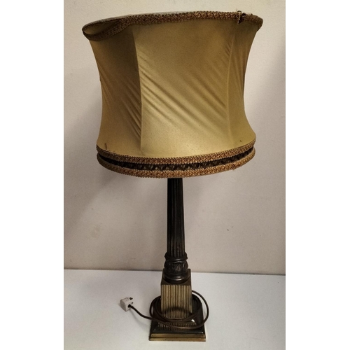 121 - Brass Style Column Table Lamp with Vintage Shade. Overall Size 71cm.