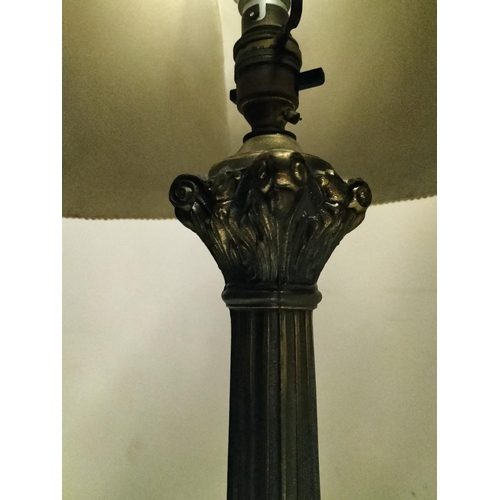 121 - Brass Style Column Table Lamp with Vintage Shade. Overall Size 71cm.