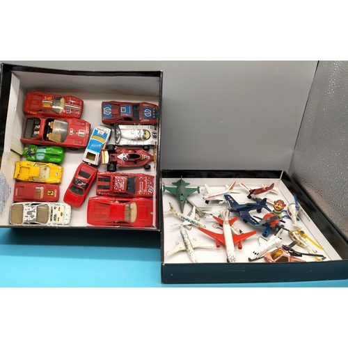 122 - Box of Playworn Cars, Aeroplanes and Helicopters.