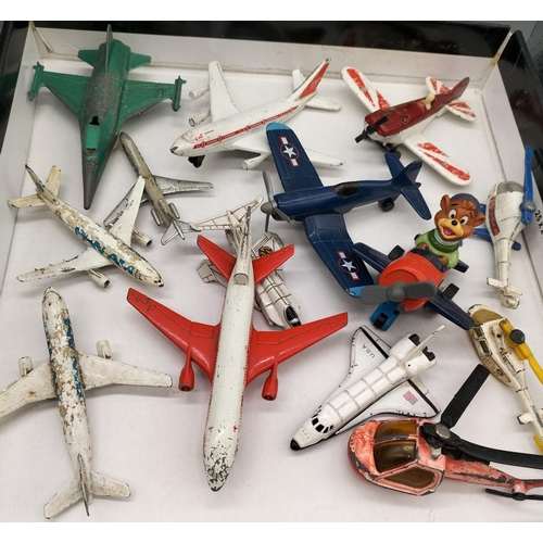 122 - Box of Playworn Cars, Aeroplanes and Helicopters.