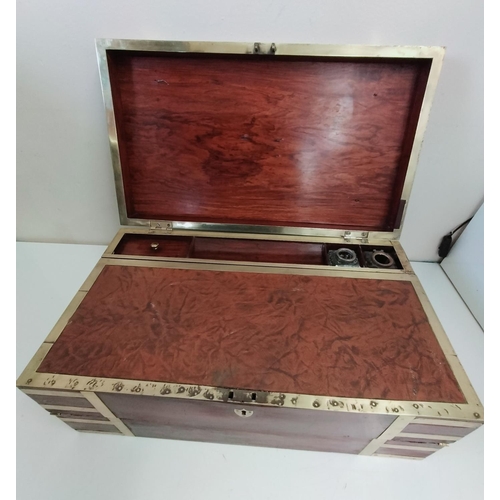 15 - Lovely Brass Banded Mahogany Campaign Writing Slope/Box c1900. 53cm x 30cm x 22cm.